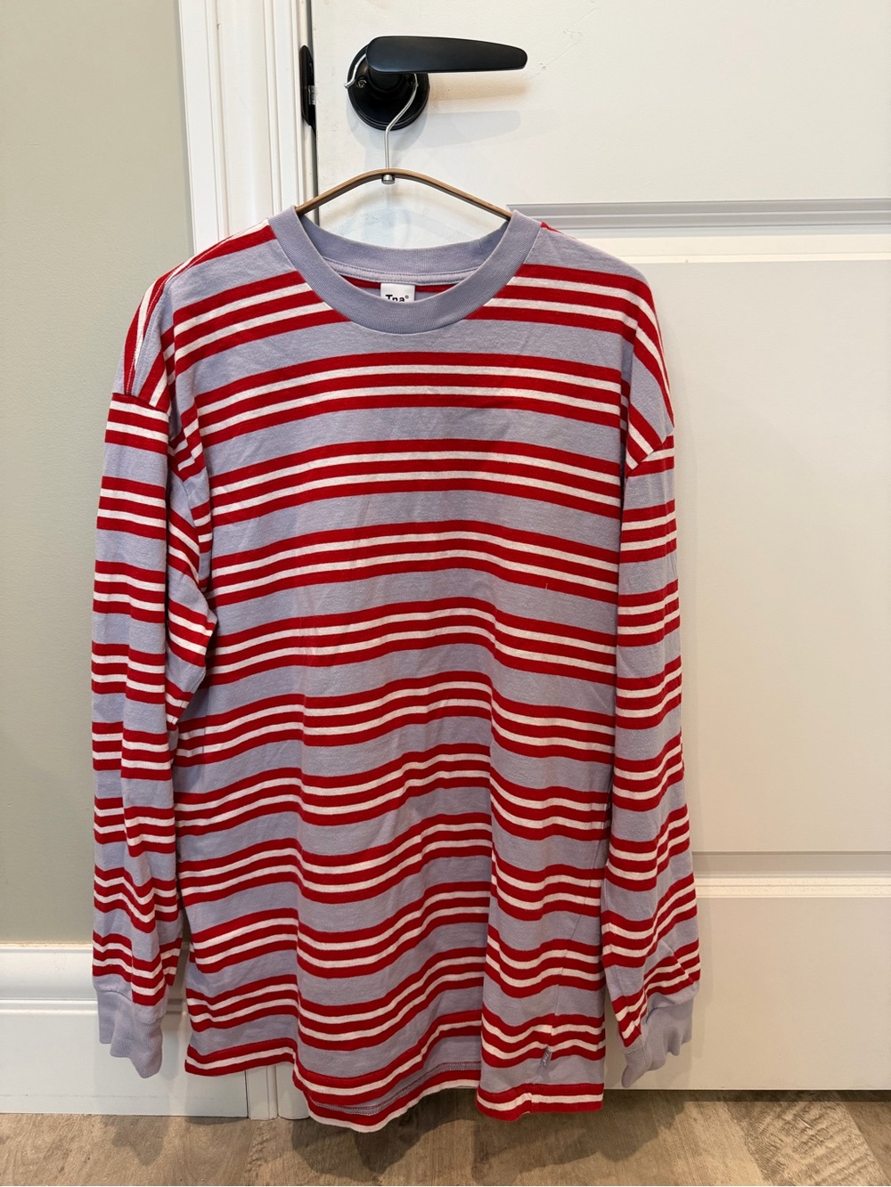 Aritzia Red and Light Gray Striped Long Sleeve Tee